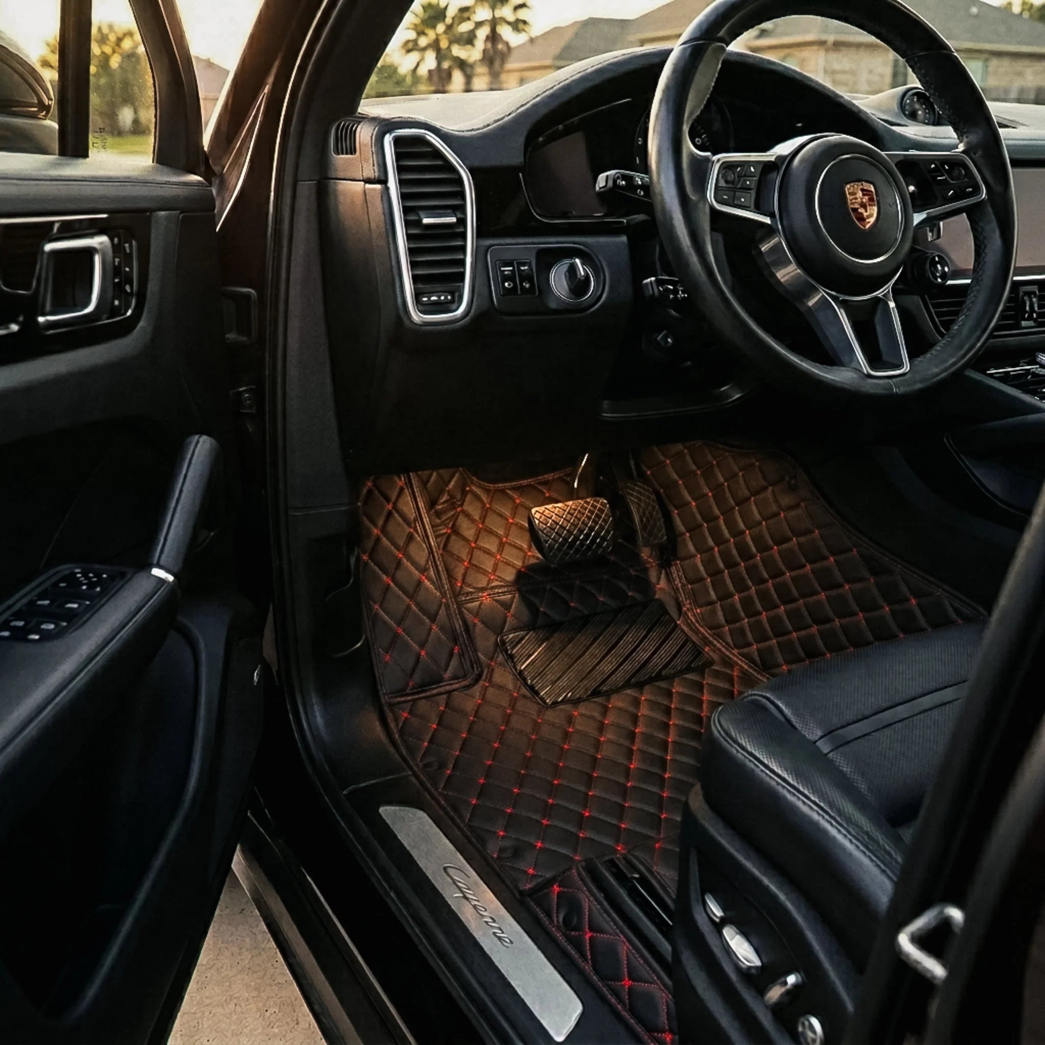Custom Fit SUV Mats - Black & Red Stitching - Diamond