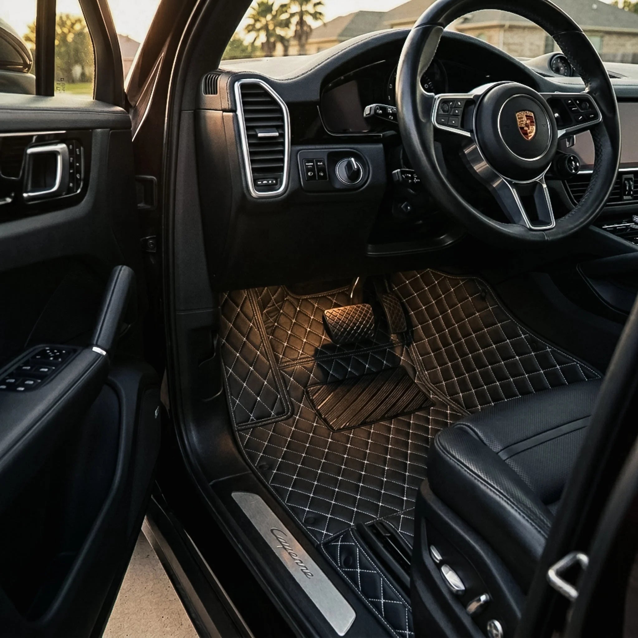 Custom Fit SUV Mats - Black & White Stitching - Diamond