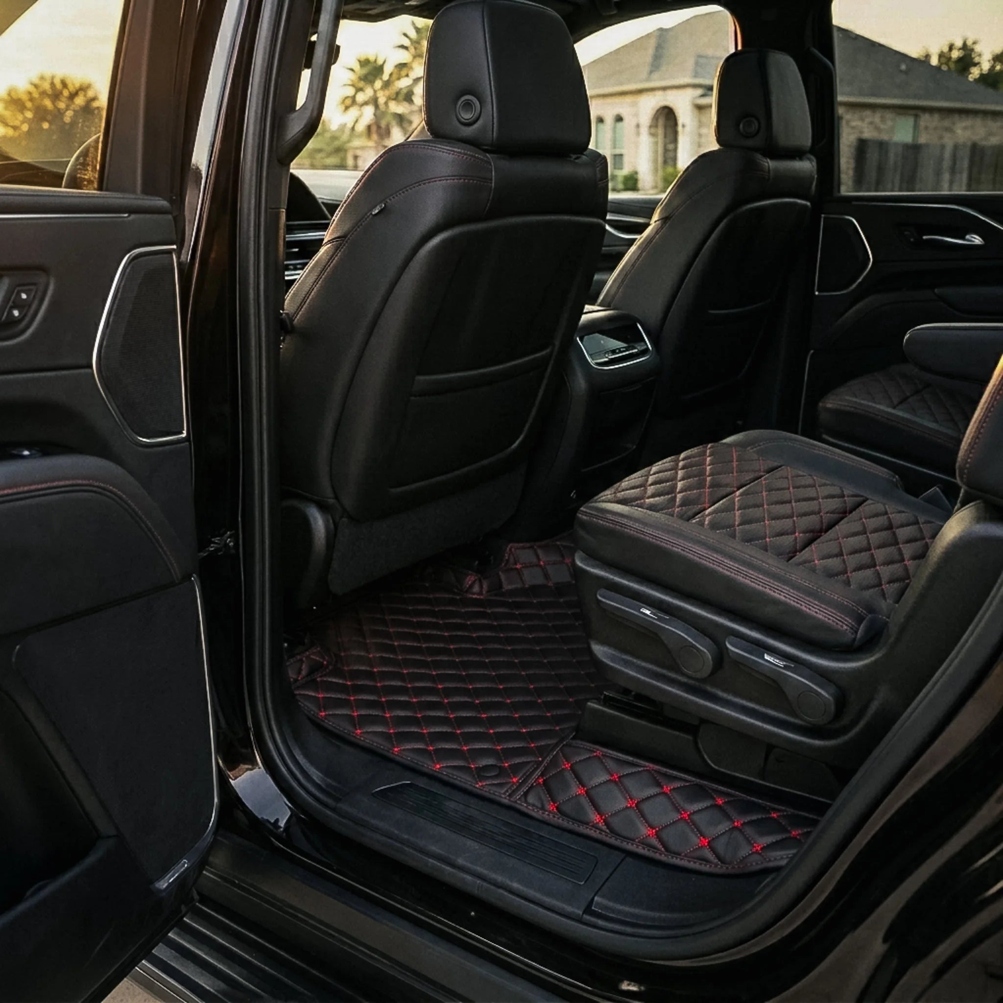 Custom Fit SUV Mats - Black & Red Stitching - Diamond