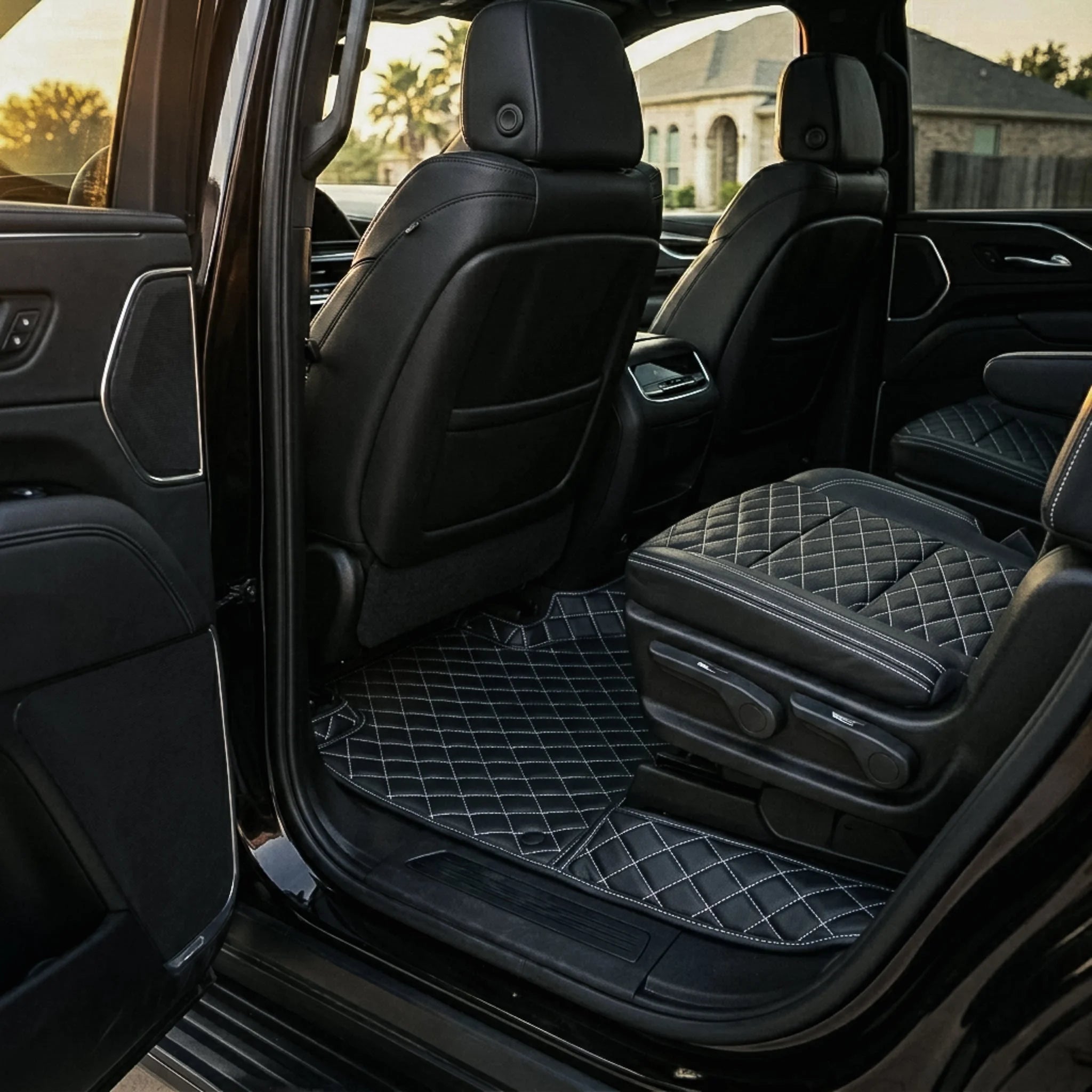 Custom Fit SUV Mats - Black & White Stitching - Diamond