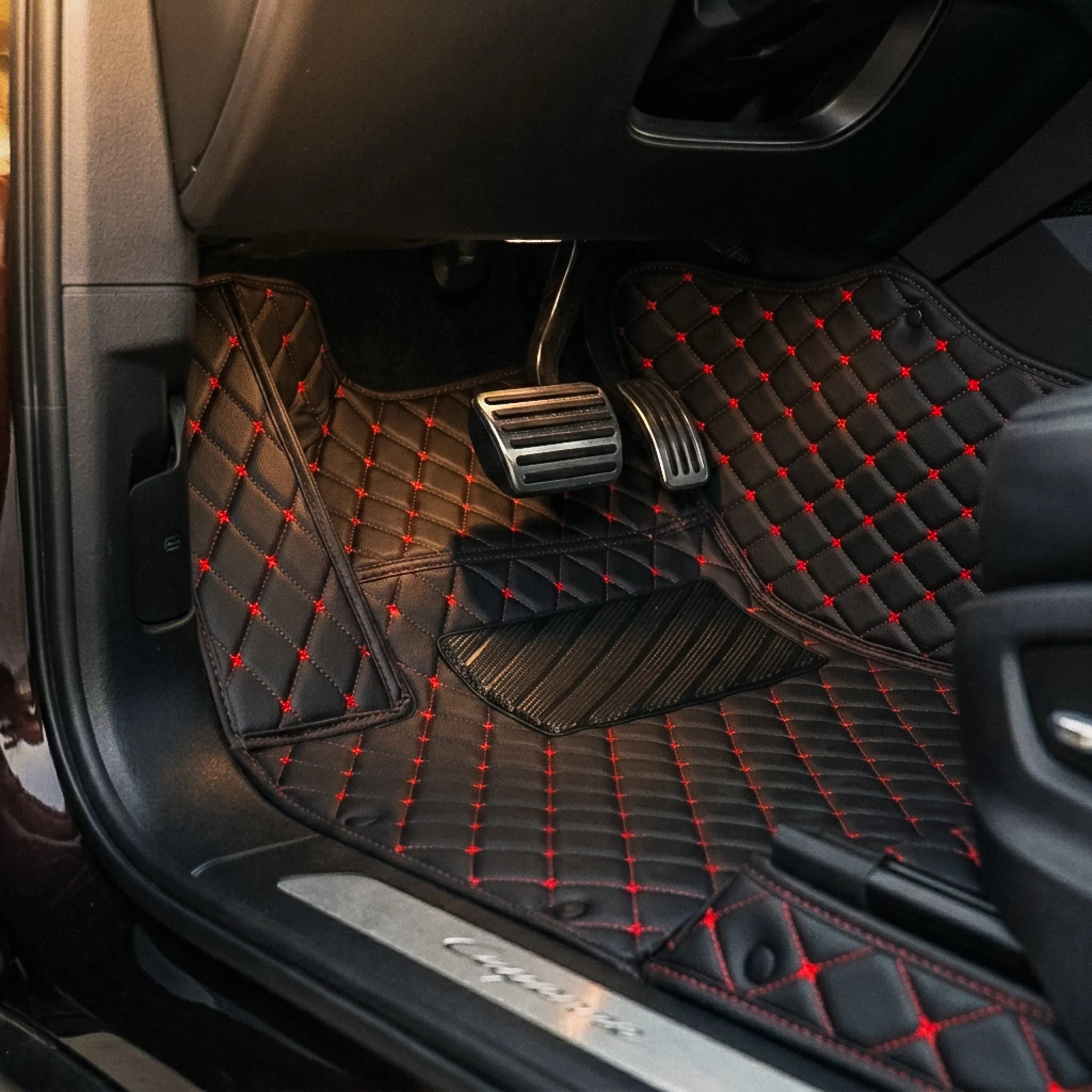Custom Fit SUV Mats - Black & Red Stitching - Diamond