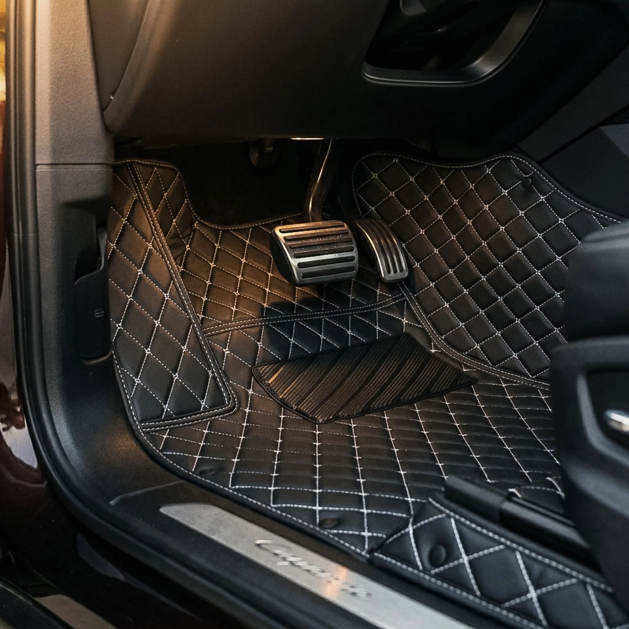 Custom Fit SUV Mats - Black & White Stitching - Diamond