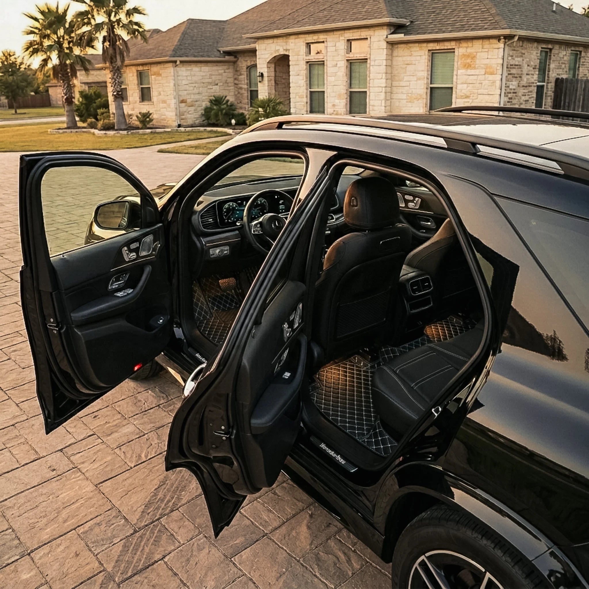 Custom Fit SUV Mats - Black & White Stitching - Diamond