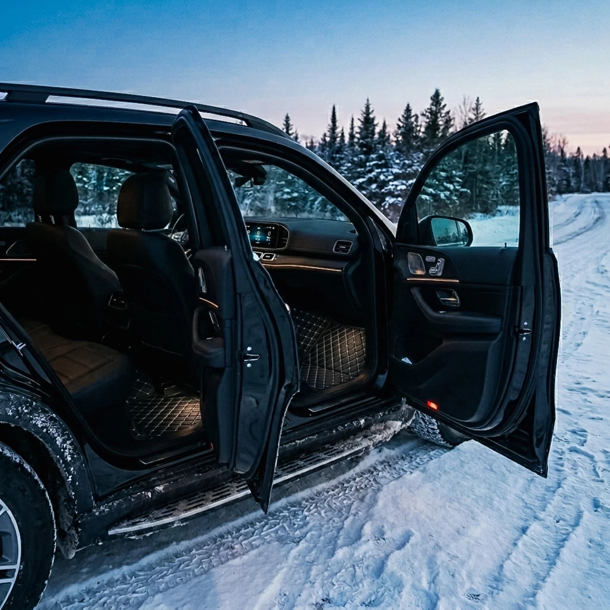 Custom Fit SUV Mats - Black & White Stitching - Diamond